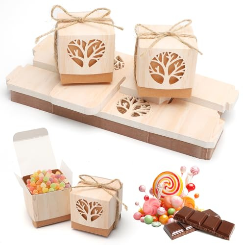 Gastgeschenk Kommunion Box 5x5x5cm, 40 Stück Retro Faltgeschenkboxen, Kleine Kraftpapier Geschenkboxen Weiß & Braun mit Herz, Taufe Geschenkschachtel für Süßwaren, Gastgeschenke, Hochzeit, Party