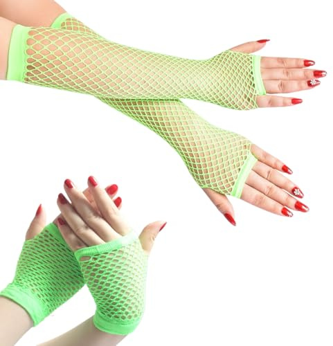 HABNI 2 Paires Short Net Gants Résilles Mitaines Longue Extensible Gants En Filet Rock Vert 23Cm/11Cm