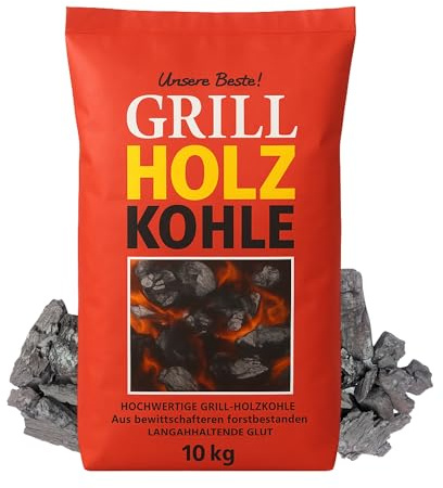 Holzkohle Grillbriketts Feuer&Flamme Premium Qualität | 3kg 10kg Made in Germany für Holzkohlegrill Smoker Briketts Kohle & HLKauf-Block (Holzkohle 10kg & HLKauf-Block)