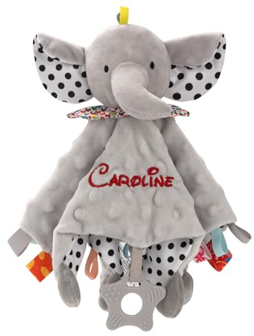 SIMYJOY Schnuffeltuch Baby Schmusetuch mit Namen Weiches Babydecke Personalisiert Babygeschenke für Neugeborene Grauer Elefant