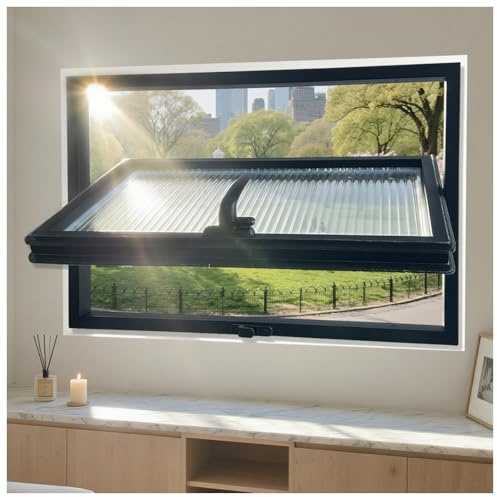 36x24in Windows for houses, 360° Rotation Sliding Window, Flush Mount Rotating Ventilated Windows, Basement Window with Tempered Glass, for Bathroom/Kitchen/Warehouse/Playhouse (Black, 36x24in)