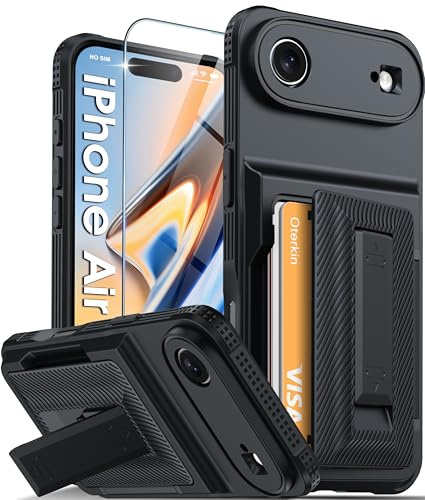 Oterkin for iPhone Air Wallet Case with Card Holder & Stand, Black 6.5 | 4-5 Cards, RFID Blocking Wallet, Full Camera Protection, Built-in Kickstand | Heavy Duty Phone Case for iPhone Air 6.5