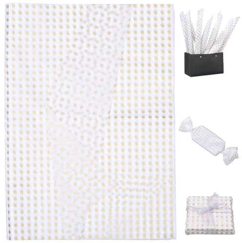 GORGECRAFT 50 Stück 70x50cm Goldene Punkte Seidenpapier Metallic Geschenkpapiertüten Verpackungsfutter Zubehör Für Hochzeit Geburtstag Ostern Weihnachten Valentinstag Blumenstrauß DIY Kunst Tissue Cra
