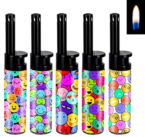 5X Zylinder Stabfeuerzeug 10,5cm Candle Light Kerzenanzünder Softflamme Gas Feuerzeug BBQ Anzünder wiederbefüllbar (Metallic Label Smile)
