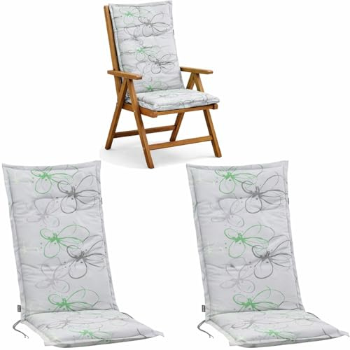 Hochlehner Auflagen 2er Set 120x48x6 cm Blumen Grau Gartenstuhl Polster