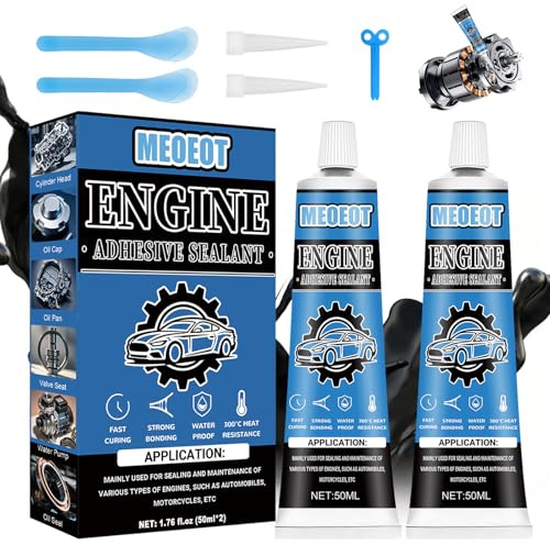 Meoeot Dichtmasse Motor Schwarz, Motordichtmasse ölwannendichtung, HitzebestäNdig Und ÖLbestäNdig, Zylinderkopfdichtung Dichtmittel, Silikon Motor Dichtmasse, Geeignet für Motoren, Getriebe, 2 * 50ML