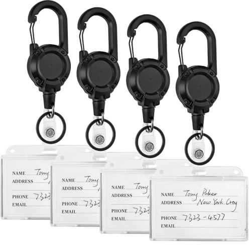 4 Ausweisjojos Mit Kartenhalter, Ausziehbar, Transparent, Horizontal | 4Er-Set, 60 Cm Zugband, Robuster Clip, Transparente Ps-Hülle, Für Arbeitsausweis, Id-Karte Und Zugangskarte