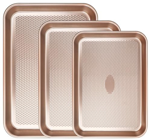 3 Piece Nonstick Kitchen Oven Baking Pans, Non-Stick Baking Tray Set Cookie Sheet Stackable Carbon Steel Oven Trays