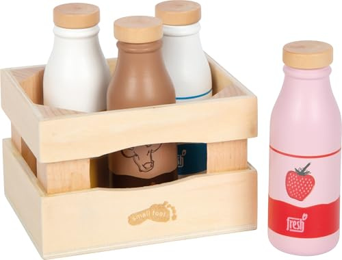 Small Foot Cajita con Bebidas lácteas Fresh, 4 Botellas y cajita de Madera, 3 años, 12820