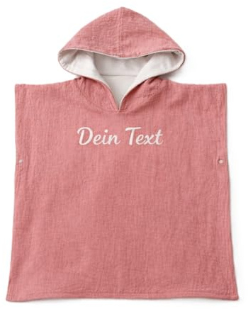 meloni Badeponcho Baby personalisiert mit Namen – Babyhandtuch mit Kapuze aus Musselin & Frottee Baumwolle – Kapuzenhandtuch Baby & Kinder für Bad & Strand (Rosa)