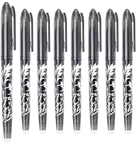 Wvbzf 8 Pcs Erasable Pens Black, Rub Out Pens 0.5mm Black Ink Eraser Pen with with Rubbers on The End, Friction Pen Black for Student Writing Stationary School Supplies