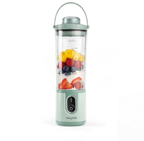 Salter ActiBoost Portable Blender, Cordless, 450 Ml Bottle, 100 W | Stainless Steel Blades, Pulse Function, 40-Second Timer, BPA-Free Bottle, Includes Blade Cover And Bottle Base, Green Finish