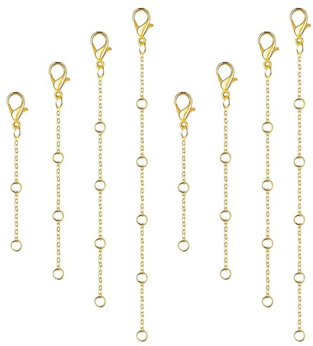 VEOIRXU 8 Piezas Extensión De Collar Unidades De Extensión De Cadena Dorada Para Hacer Joyas Cierre De Mosquetón Ajustable Cadenas De Extensión Para Pulseras Tobilleras (4 Tamaños)