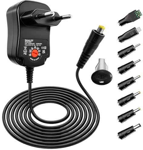 12W Adaptador Corriente Universal 3V 4.5V 5V 6V 7.5V 9V 12V 1.2A | Cargador Portatil con 8 Enchufes de Charger para DC USB B Transformador Multiples Clavijas para Cámara Web Portátil Monitor