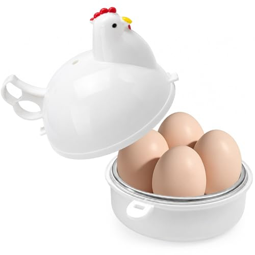 Eierkocher Mikrowelle 4 Eier als Huhn | Kompakter Mikrowellen Eierkocher | für 4 Eier | Originelles Design für die Küche | Schnelles Frühstück für Zuhause & Büro