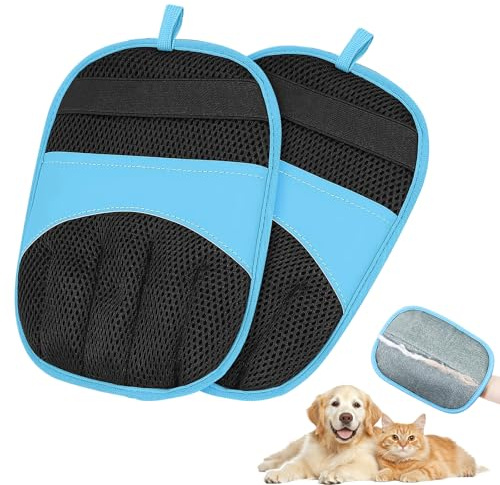 EOAMGO 2PCS Pet Hair Removal Glove, Reusable Electrostatic Fur Remover for Furniture Clothes & Sofa, Dog Cat Hair Remover Mitt for Couch Carpet Car Seat, Washable Lint Remover Tool