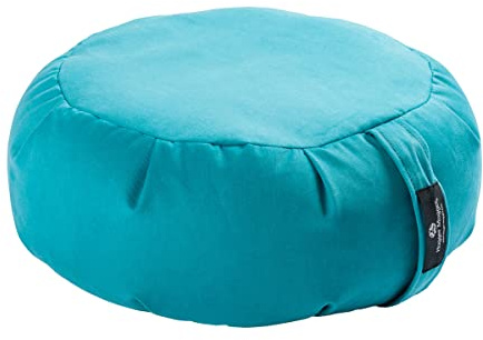 Hugger Mugger Zafu Meditation Cushion - Aqua - Support in Cross-Legged Sitting, Buckwheat filled, Durable Fabric, Convenient Handle, Handmade in USA