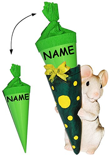 alles-meine.de GmbH Deko Figur/Geschenk - Maus & extra Schultüte - incl. Name - Dekoration für den Schulanfang - aus Kunstharz - Geld/Geldgeschenk - lustig/witzig - Zuc..