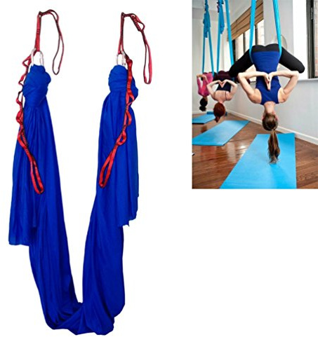 Wellsem® - Hamac élastique de 5 m pour Pilates Yoga Swing Yoga aérien avec mousqueton et chaîne en guirlande, bleu foncé