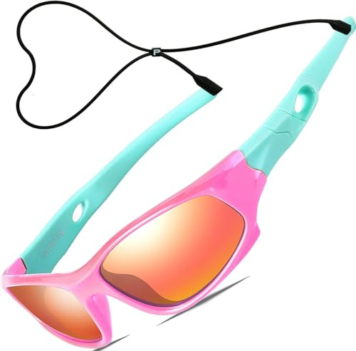 ATTCL Unbreakable Polarized Kids Sunglasses: UV Protection TR90 Ultra-Light Sports Sun Glasses for Boys Girls Age 4-11 shades 5025 Pink-Blue