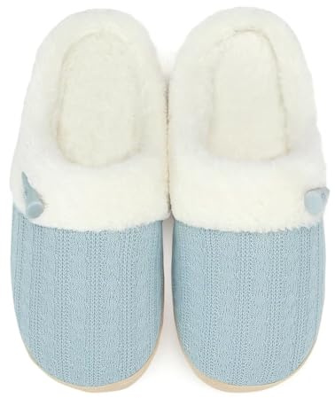 NineCiFun Women's Slip on Fuzzy Slippers Memory Foam House Slippers Outdoor Indoor Warm Plush Bedroom Shoes Scuff with Faux Fur Lining size 7 8 light blue