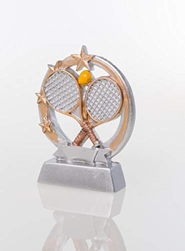 Henecka Tennis-Pokal, Resinfigur Tennis, Silber Rosegold, mit Wunschgravur, Größe 12,5 cm