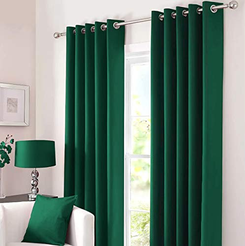 Kinfolk Textile Blackout Thermal Eyelet Ring Top Insulated Pair of Curtains Including 2 Tiebacks (Emerald Green, 46 x 54)