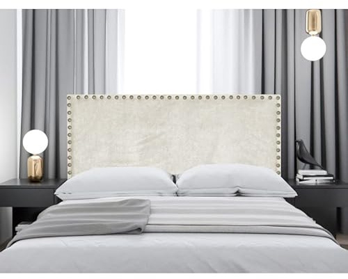 DecorQUALITY cabecero tapizado Tejido acualine Antimanchas con Tachuelas tachas (Beige, 135 * 70)