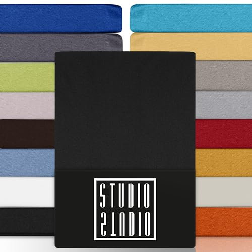 STUDIO Premium Spannbettlaken 90x200cm, 90x220cm, 100x200cm & 100x220cm – Jersey-Spannbetttuch aus 97 % Baumwolle & 3 % Elastan – Anthrazit – Öko-Tex Zertifiziert, bügelfrei – für Matratzen 15–35cm