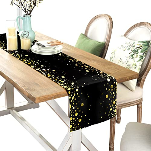 Vesaneae 30 x 183cm Runner da Tavola Nero, Tovaglie a Pois in Oro, Rettangolare Copritavolo, Biancheria da Tavola, Tovaglie per Tavolo, Decorazioni da Tavola per Feste Matrimoni Natale Compleanno