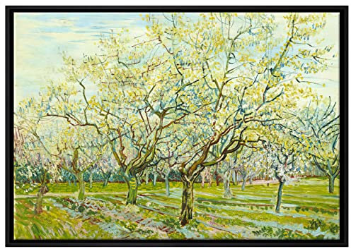 Pixxprint Vincent Van Gogh - Der weiße Obstgarten Leinwandbild 80x60 cm im Bilderahmen, Wandbild, Schattenfugenrahmen, Kein Poster