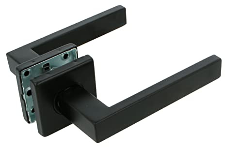 Amig - Juego de Manillas con Roseta Interior para Puertas - Mod. 8RX - 54 x 54 mm - Cuadradillo de 8 mm - Diseño Elegante y Sencillo - Acero inoxidable Negro