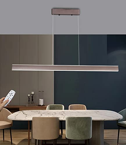 LED Hängeleuchte Esstisch Pendelleuchte Moderne Dimmbar Langer Streifen Pendellampe mit Fernbedienung Höhenverstellbar Kronleuchter Acrylschirm für Esszimmer Sekretariat Küche Leuchte (Braun, 120cm)