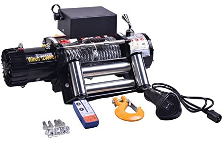 DOLUNTO 300 0lbs 24V/12V Cabrestante eléctrico + 10m Cuerda sintética, Control inalámbrico, for ATV SUV Bark Truck Railer Recovery Off Road Winch