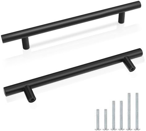 Probrico 10 Pack Black T Bar Handle Pull Stainless Steel Kitchen Cabinet Handle 160mm Hole Centres for Cupboard Wardrobe Door Handle