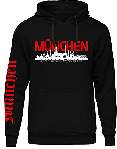 UGLYSHIRT München über Alles Kapuzenpullover Herren Kapuzenpullover | Fussball Skyline Pullover Sport Ultras Hoodie