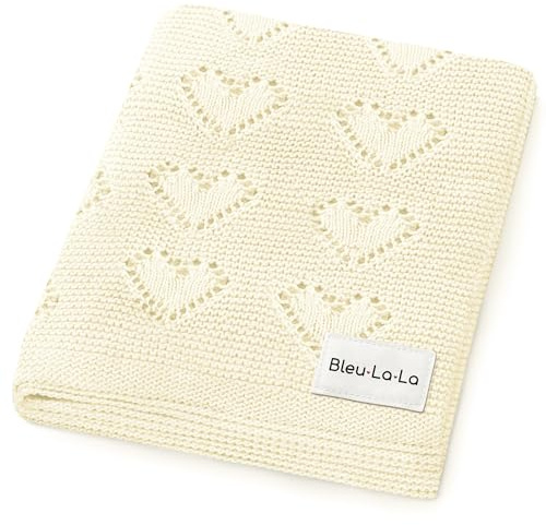 Bleu La La Manta Corazón para Bebés para Niños y Niñas, 100% de Lujo de Algodón Suave para Envolver en la Cuna o Cochecito, Manta de Regalo para Recién Nacidos, Bebés y Niños Pequeños (Crema)