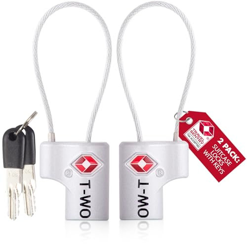 OW-Travel Cadenas Clé TSA Cable pour Valise. Verrou Antivol Bagages Casier Rangement Tente Camping. Accessoires de Voyage. Verrou à Clé Valise 2 Argent