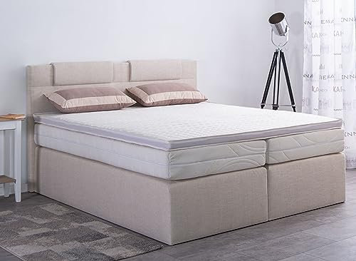 AUKONA Boxspringbett Piano 140x200, Beige H3, 7 Zonen Taschenfederkern-Matratze, H2 H3 H4, Komfortschaum-Topper, Lieferung und Aufbau kostenlos