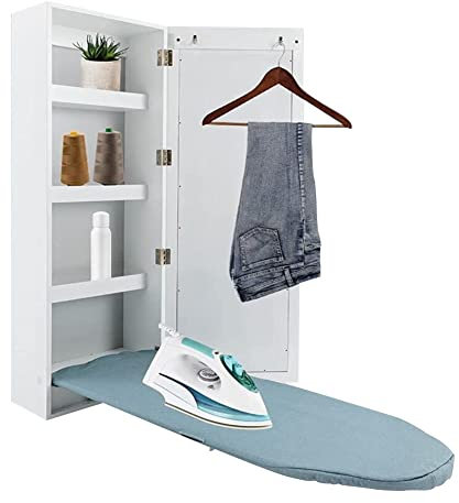zktoermn Gabinete De Planchado De Pared, Tabla De Planchar Giratoria Incorporada con Espejo Estación De Almacenamiento De Planchado Plegable para Familias, Apartamentos Y Espacios Pequeños