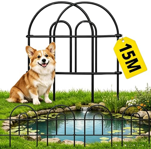 AMAGABELI 35 Panels 18in(H)×50ft(L) Decorative Garden Fence No Dig Rustproof Metal Pre-Linking Fence Panels Garden Edging Border Animal Barrier Fencing for Flower Beds Yard Patio Outdoor Decor Black