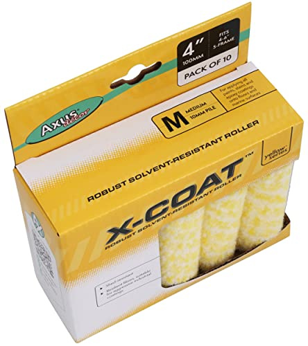 Axus Décor Lot de 10 manchons de rouleau de peinture à poils moyens pour revêtements industriels agressifs, convient pour les sols et les surfaces marines, robuste et résistant aux solvants, jaune