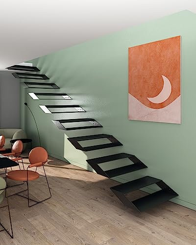 CHYRKA® Schwebetreppe Kragarmtreppe Stahltreppe 2in1 Stufen Modern Treppenrahmen 90 cm - Rechts (STR02.090.C02, schwarz)