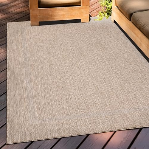 Teppium Tapis d'extérieur résistant aux intempéries, 120 x 170 cm, beige, aspect sisal – Tapis de cuisine lavable, antidérapant, imperméable, bordure, facile d'entretien – Idéal pour balcon, terrasse