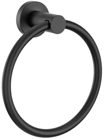 FORIOUS Towel Ring, SUS304 Stainless Steel Modern Hand Towel Holder Rack Hanger Round for Bathroom Wall Mounted, Ideal for Bath, Kitchen, RV, Matte Black