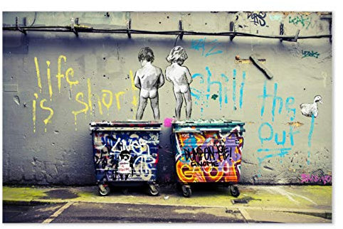 Life is short bilder auf Leinwand, fertig zum Aufhängen, Banksy like Leinwanddruck- Kunstdruck moderne Wandbilder, wanddekoration (div.Formaten) (80x120 cm)