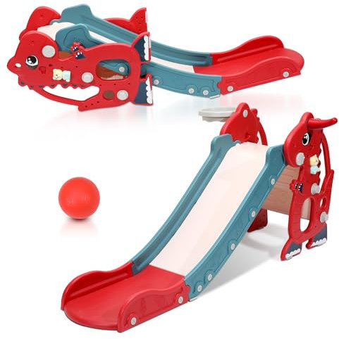 Ansobea Rutsche,4-in-1 Kinderrutsche mit Englisch Early Learning Machine,Kinder Fun-Slide,Rutsche für Kinder ab 2 Jahren- Indoor & Outdoor Rutschbahn -Rot