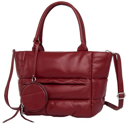 JEWOSS Gesteppte Hobo Damen Polsterung Daunen Baumwolle Schulter Crossbody Tasche Große Arbeit Totes Handtasche Leder Geldbörse Satchels, rot