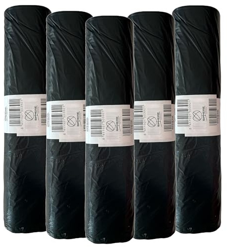 Pack de 50 bolsas de basura de 120L cada una, en color negro, ideal para cubos de basura o de reciclaje, cubos grandes o comunitarios