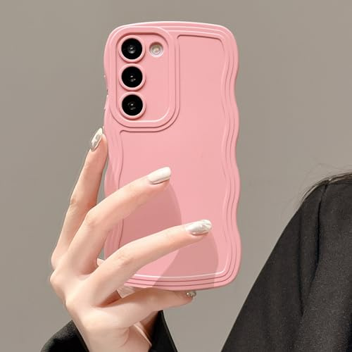 UEEBAI Wave Frame Case for Samsung Galaxy S23 FE 5G, Cute Wave Frame Slim Fit Shockproof Phone Bumper Cover Soft Pretty Curly Wavy Case Anti-Scratch TPU Case - Pink